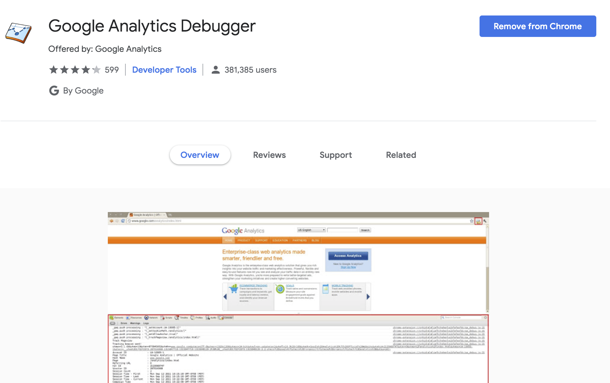 Google analytics debugger